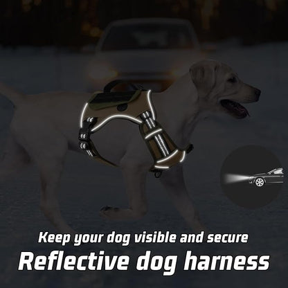 WINGOIN Tactical Dog Harness for Extra Large Dogs, No Pull Harness with Handle Pockets Poop Bag, Reflective Dog Vest, Military Service Heavy Duty Big Dog Harness for Walking Hiking Training, Khaki, XL