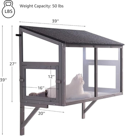 beeNbkks Prevent Conditioned Air Loss, Bug Proof Cat Catio, Window Cat House with Clear Acrylic Screens, Outdoor Enclosure for Indoor Pets, Expandable Wooden Perch, Safe Comfortable Haven for Pets