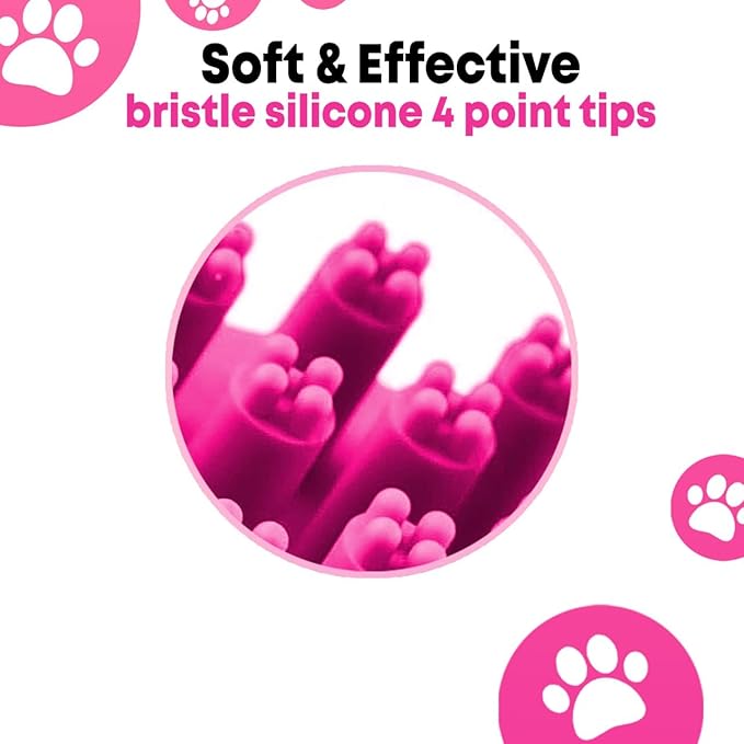 Pet Bath Massage Brush - Premium Cat and Dog Bath Brush Scrubber with Removable Cover - Soft Bristle Silicone Dog Brush for Short & Long Haired Pets - Dog Scrubber for Bath (Pink)