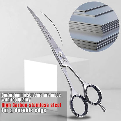 Dog Grooming Scissors, Curved Scissor for Dog Grooming and Cats, Pet shears for Trimming Face & Paws, 7 In Curved Blade