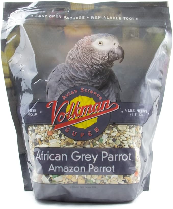 Volkman Avian Science Super African Gray Parrot Food with Foot Toys for Large Birds, Bird Food African Grey Parrot Treats with Foot Roller - 4 Lbs. (1Toy, Toys May Vary)