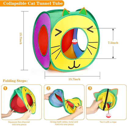 37 PCS Interactive Kitten Toys for Indoor Cats - Variety Set With Collapsible Tunnel Tube Tent, Feather Teaser Wand, Bell, Fuzzy Ball, Spring, Mouse, and Catnip