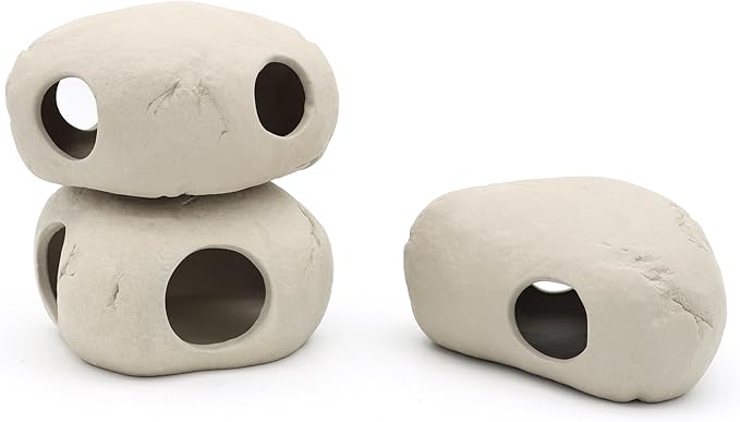 Aquarium Decorations Stackable Large Ceramic Cave Betta Fish Tank Accessories Rock Cave Decor 3-Piece Set