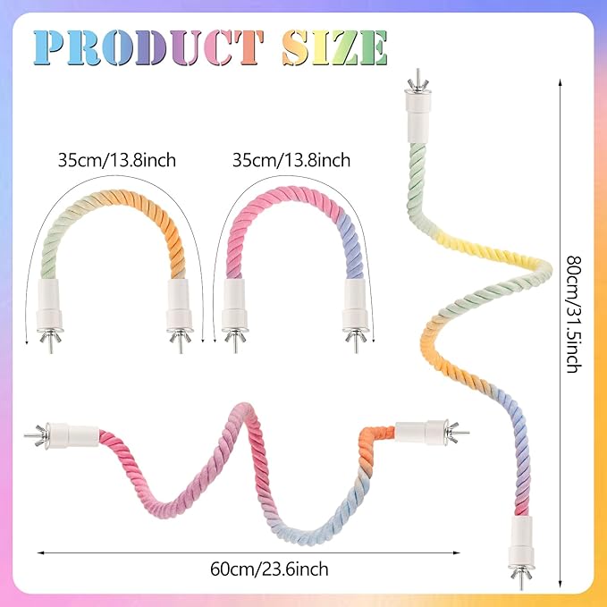 4Pcs Rope Perches for Bird Cages, Bendable Climbing Rope Cage Accessory Toy, Perfect for Parrots Cockatiels & Budgies, BirdToys, Swings & Ladders for Medium Birds