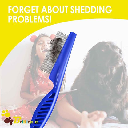 3 Pack Dog Grooming Comb, Flea Lice Pet Combs, Stainless Steel Cat Combs with Rounded Teeth, Double Sided Professional Tear Stain Remover, Dematting Tool for Small Medium Large Pets