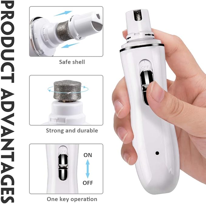 Electric Dog Nail Grinder, 2-Speed Electric Rechargeable Pet Nail Trimmer Paws Grooming & Grinding Tool for Small Medium Large Dog & Cats, Includes USB Wire