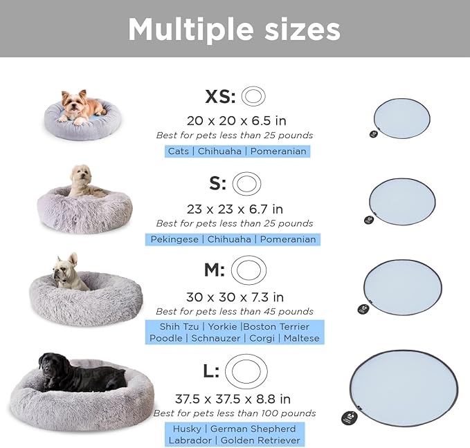 Small Donut Dog Bed, Calming Dog Bed Washable Ideal for Small to Large Dogs and Cats & Round Dog Bed,Anti-Anxiety Multiple Sizes (Light Grey, Combo Small (23" L x 23" W x 7" Th))