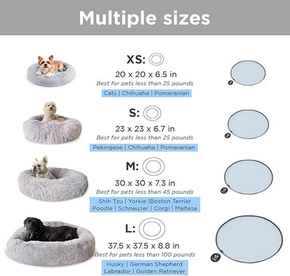 Small Donut Dog Bed, Calming Dog Bed Washable Ideal for Small to Large Dogs and Cats & Round Dog Bed,Anti-Anxiety Multiple Sizes (Light Grey, Combo Small (23" L x 23" W x 7" Th))