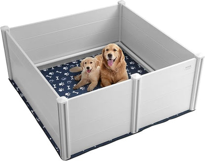 VEVOR Dog, 59.8 x 59.8 x 24.0in Whelping Box for Dogs and Puppies, Whelping Pen for Puppies, Dog Birthing Box with Rails and Washable Pee Pad, Whelping Box for Large Breed Dogs, White