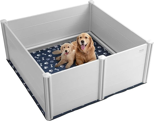 VEVOR Dog, 59.8 x 59.8 x 24.0in Whelping Box for Dogs and Puppies, Whelping Pen for Puppies, Dog Birthing Box with Rails and Washable Pee Pad, Whelping Box for Large Breed Dogs, White