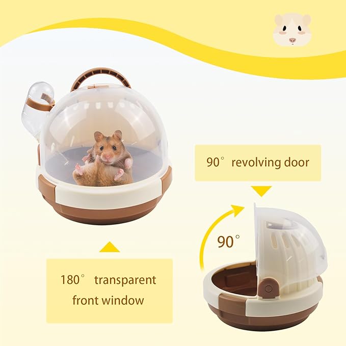 Hamster Carrier Cage Portable_ages Small Animals Carry Travel Case with Water Bottle Plastic Breathable_uinea Pig Outgoing Cage for Dwarf Hamster Ferret Chinchillas Hedgehog (Brown)
