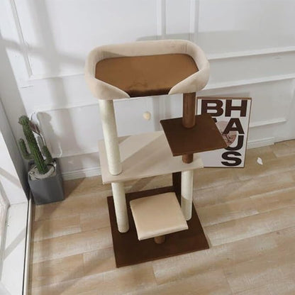 Modern Cat Tree Tower with Extra Large Platform Perch Bed for Maine Coon and Big Couch Sofa for Multiple Cats