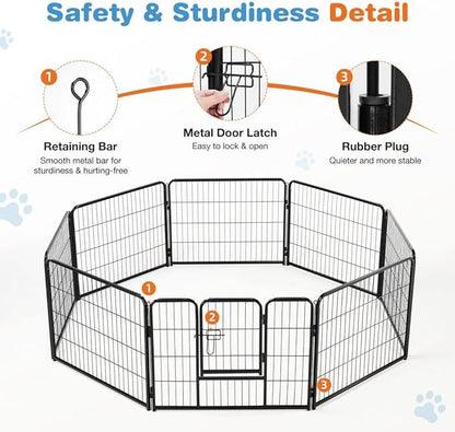 Dog Playpen, 8 Panel 40 Height Puppy Fence Exercise Pen for Yard Gate, Indoor Outdoor Heavy Duty Anti-Rust Metal Playpens with Doors Portable for RV Camping - Small/Medium/Large Pets