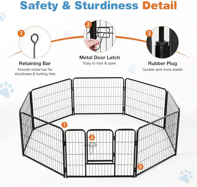 Dog Playpen, 8 Panel 24 Height Puppy Fence Exercise Pen for Yard Gate, Indoor Outdoor Heavy Duty Anti-Rust Metal Playpens with Doors Portable for RV Camping - Small/Medium/Large Pets