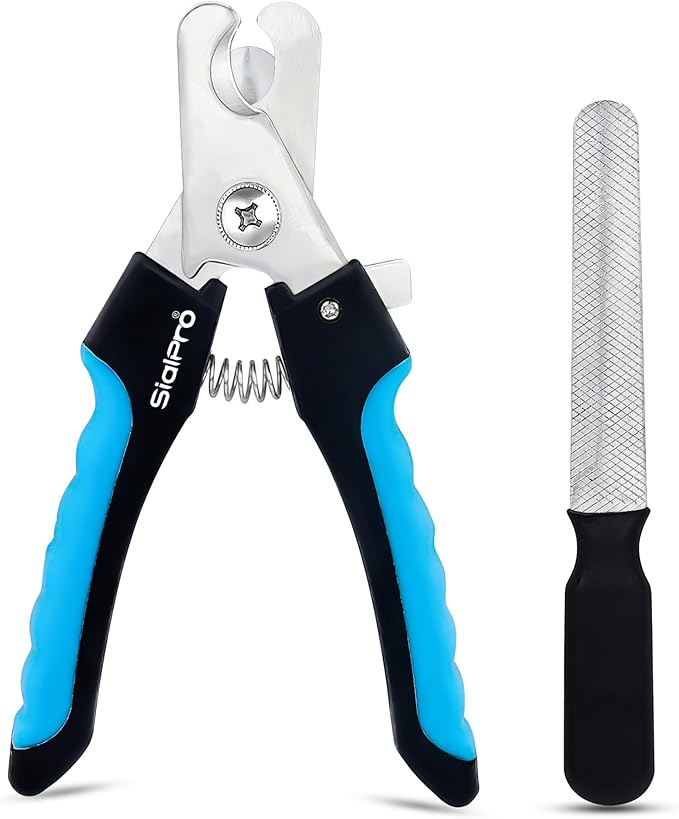 Dog Nail Clippers, Professional Pet Nail Cutter Trimmers with File, Safety Guard, for Large to Medium Dogs, Cats (Blue)