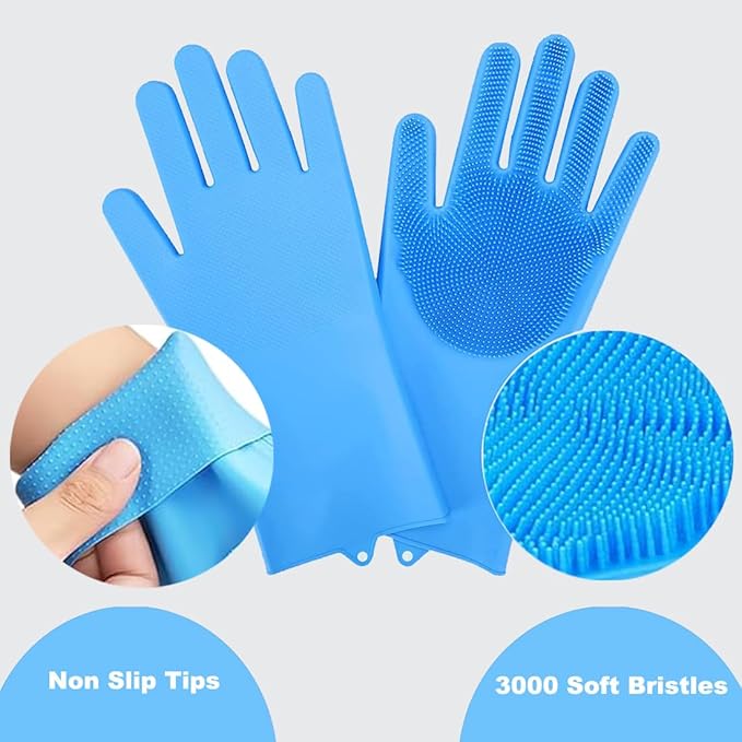 Dog Washing Gloves with Rubber Bristle Scrubber, Gentle Dog Bath Gloves Cat Shampoo Brush Supplies, Massaging, Bathing and Grooming Mitts for Pets - 1 Pair