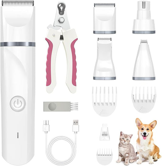 ENERTWIST Dog Clippers Grooming Kit,4 in 1 Low Noise Dog Paw Trimmer and Nail Grinder for Small Pets,Cordless Quiet Cat Grooming Kit for Pet Hair Around Ears, Eyes, Face, Paws