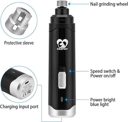 Casfuy Dog Nail Grinder Upgraded - Professional 2-Speed Electric Rechargeable Pet Nail Trimmer Painless Paws Grooming & Smoothing for Small Medium Large Dogs & Cats (Black)