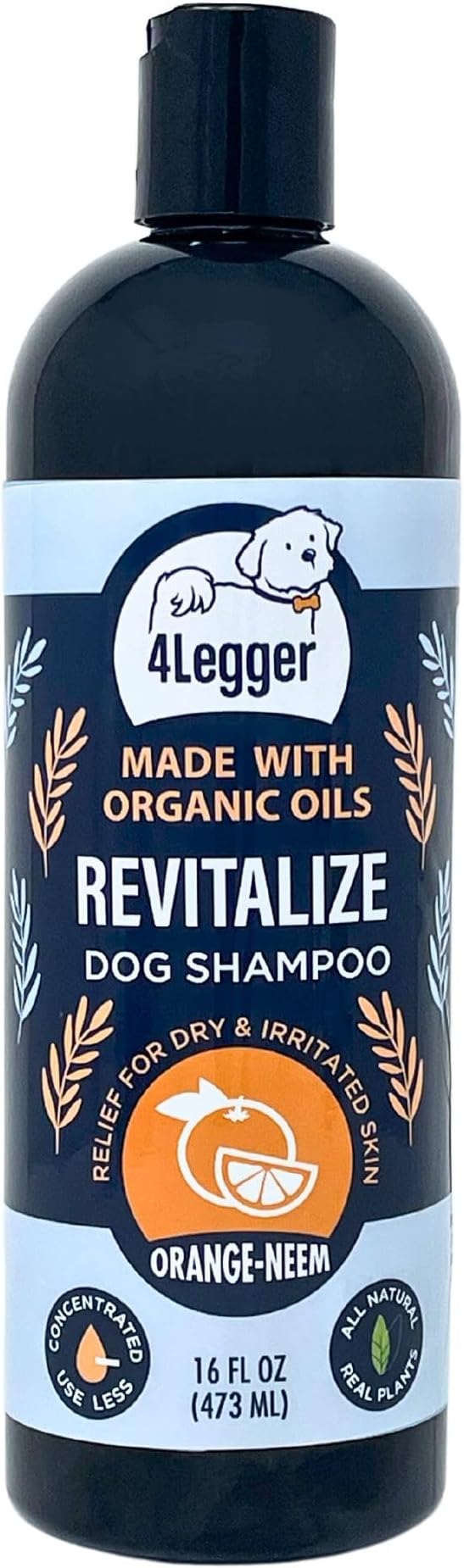 4 Legger Certified Organic to Food Standards Revitalize Neem with Sweet Orange Essential Oil Pet Shampoo 16 oz