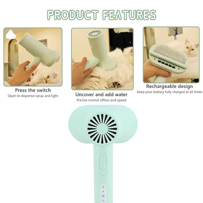 2-in-1 Dog Hair Dryer and Brush - Low Noise Operation, Overheating Protection, 3 Temperature & Airflow Settings, Self-Cleaning Button - Ideal Dog Brush for Short Haired Dogs (Green)