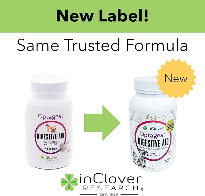 InClover Optagest Natural Digestive Aid, Organic Prebiotics & Enzymes Supplement Powder for Dogs and Cats - Promotes Healthy Stools, Less Gas, Optimal Nutrient Absorption, Intestinal Balance, 3.5oz