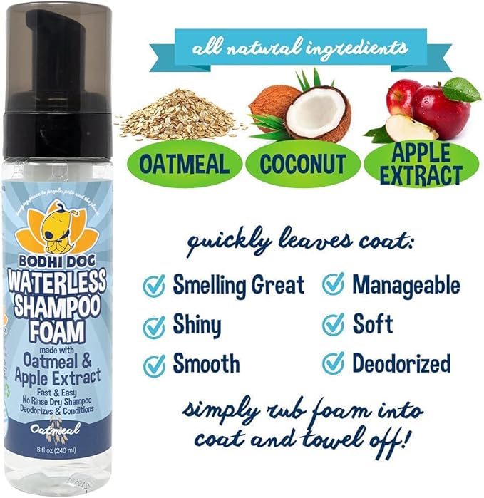 Bodhi Dog Waterless Foaming Shampoo - Dry Shampoo for Bathless Cleaning, No Rinse Required - Natural, Gentle Cleaner for Sensitive Skin - Made in USA (8 Fl Oz)