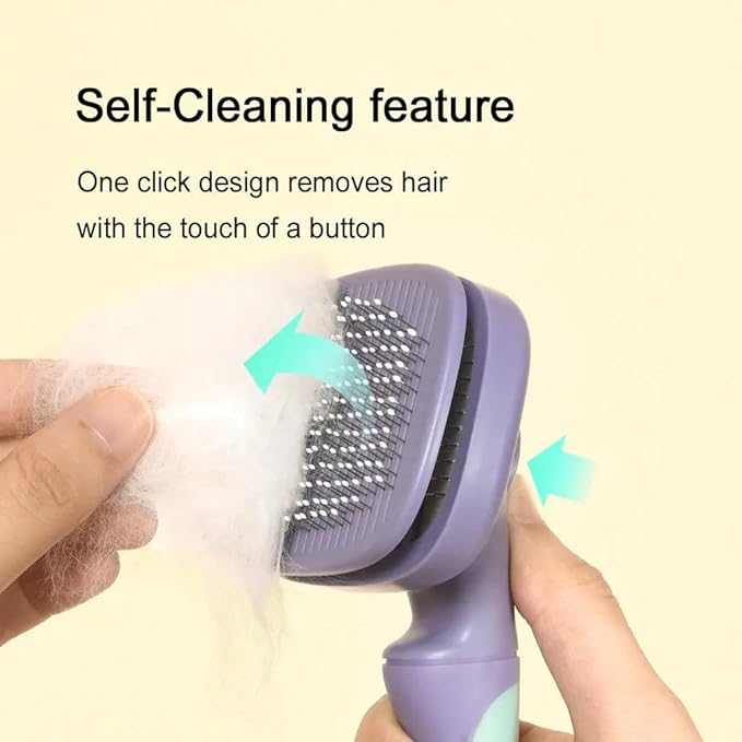 360-degree Rotating Head Self-Cleaning Dog&Cat Slicker Brush, Cat Brush with Release Button, Indoor Cats Shedding, for Cat and Dog Grooming (Navy & Yellow)