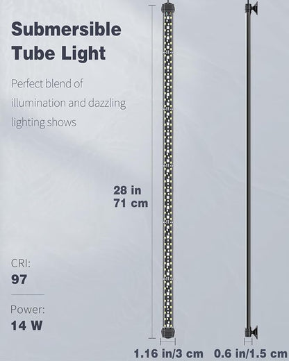 Pawfly 14W Aquarium LED Light 28 Inch 24/7 Fish Tank with Full Spectrum Brilliant White Blue Red Green Lights Multi-Colored LEDs with D/N Mode Single Color Effect Timer and Adjustable Brightness