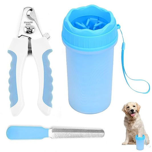 Dog Nail Trimmers Kit for Indoor Cats and Dogs, Pet Paw Cleaner with Bath Brush, Pet Nail Clipper with Sharp Blade and Precise Cutting Size, Pet Nail File to Refine the Nails After Cutting