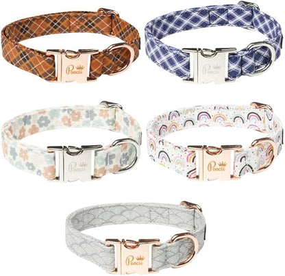 Durable Cotton Blend Dog Collar, Cute & Stylish, Adjustable with Metal Locking Clasp, Made in USA (Ditzy Floral, Small)