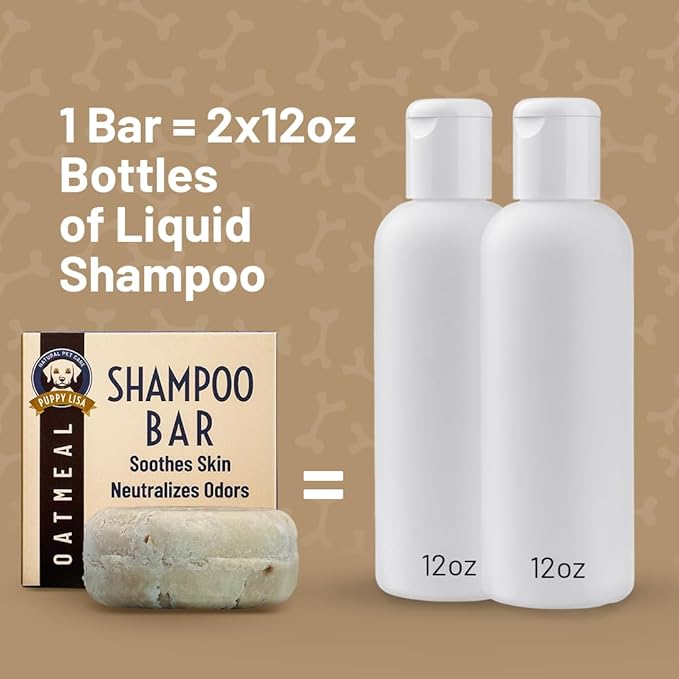 Natural Dog Shampoo Bar - Neutralizes Odors - Made in USA, Vegan, Hypoallergenic - Made with Natural Ingredients - 1 Dog Shampoo Bar is Equivalent to 24oz of Liquid Oatmeal Shampoo (1 Bar)