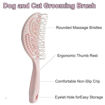 Eco-Friendly Detangling Pin Brush for Dogs and Cats | Ergonomic Handle Pet Brush for Wet or Dry Hair, Gentle Grooming Tool for Pets, Pink