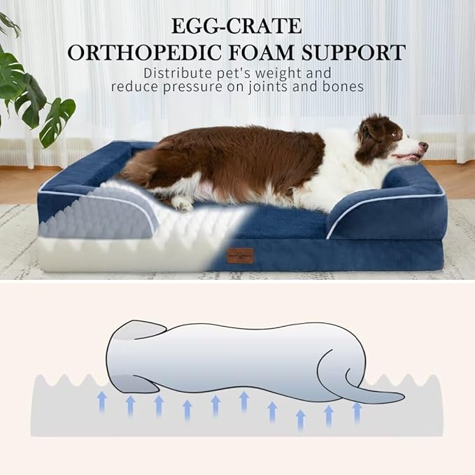 XXL Orthopedic Dog Bed, Waterproof Orthopedic Foam Extra Large Dog Beds, Washable Dog Sofa Bed with Removable Cover & Non-Slip Bottom(XX-Large,Navy Blue)