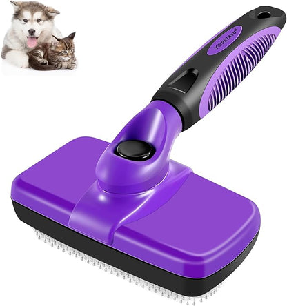 Dog Self-Cleaning Slicker Brush for Shedding Medium & Large Dogs, Cats, and Small Animals. Removes Loose Fur, Mats, and Tangles, Gentle Grooming Tool for Short & Long Haired Pets, Purple