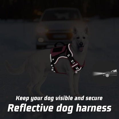 WINGOIN Tactical Dog Harness for Large Dogs, No Pull Harness with Handle Pockets Poop Bag, Reflective Dog Vest, Military Service Heavy Duty Big Dog Harness for Walking Hiking Training, Black Pink, L