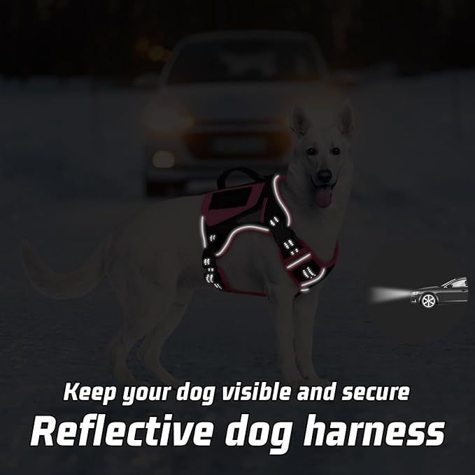 WINGOIN Tactical Dog Harness for Small Dogs, No Pull Harness with Handle Pockets Poop Bag, Reflective Dog Vest, Military Service Heavy Duty Big Dog Harness for Walking Hiking Training, Black Pink, S