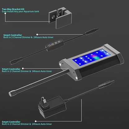 Lominie Small LED Aquarium Light Full Spectrum, 2-Channel Dimmable Fish Tank Light with Adjustable Gooseneck for Saltwater, Coral Nano Tank (Saltwater)
