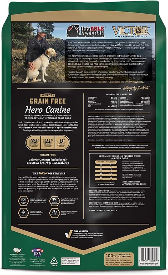 VICTOR Super Premium Dog Food  Purpose Hero Canine Kibble  Premium Gluten Free Dog Food for Active Adult Dogs  High Protein with Glucosamine and Chondroitin for Hip and Joint Health, 30lbs