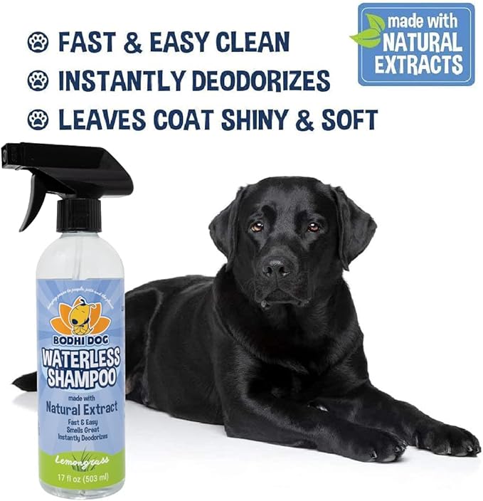 Bodhi Dog Waterless Shampoo for Dogs & Cats - Natural Dry Shampoo, Neutralizes Odor, No Rinse Needed, Safe for All Breeds - Made in USA - Lemongrass Scent (17 Fl Oz)