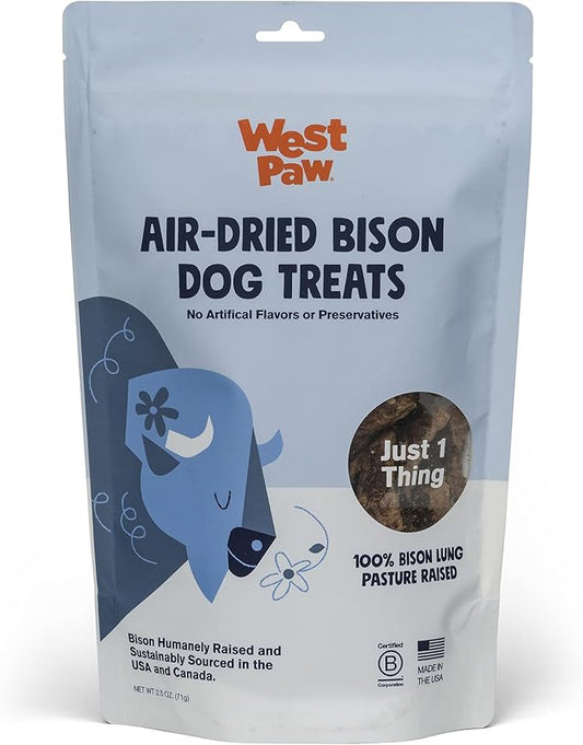 WEST PAW Air Dried Bison Lung Dog Treats  Farm Fresh Bison Lung Snacks for Dogs  Wholesome Canine Treat  Vitamins, Minerals, Proteins  One-Ingredient Treat  2.5 Oz. (1 Pack)