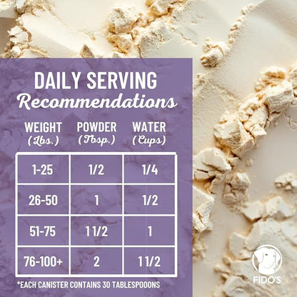 Fido's Grass-Fed Beef Bone Broth for Dogs 7oz with 94% Protein - Picky Eaters Human Grade Bone Broth Powder for Dogs - Made in USA - No Preservatives - Supports Joints + Gut Health - 60 Scoops