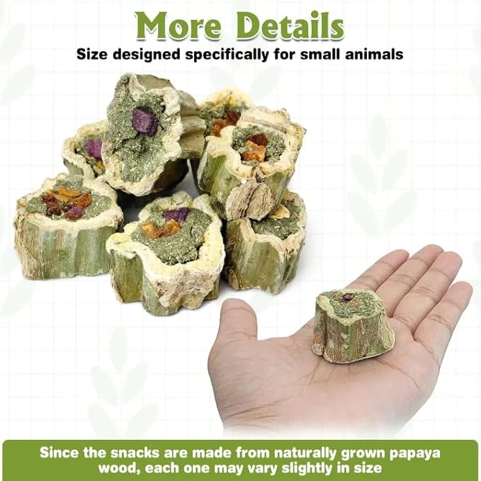 Fhiny Rabbit Chew Toys Natural Papaya Wood Treats Small Pet Molar Snacks Contain Grass Apple Carrot and Purple Sweet Potato Filling for Bunny Hamsters Guinea Pigs Chinchillas Teeth Grinding(0.44 lb)