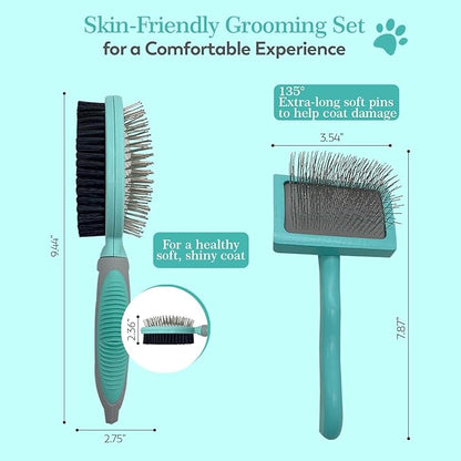 Dog Slicker Brush For Grooming Pet Hair, Best Brushes For Golden & Poodle, Skin Friendly Deshedding Grooming Tool For Dogs, Long Short Haired Brushes For Dogs & Cats, Pet Double Sided Pin Brush