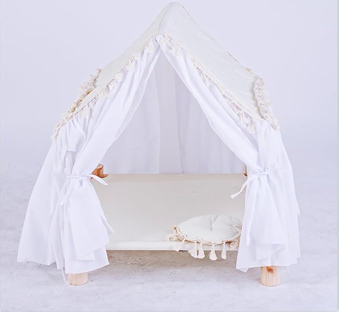 Pet House Tent Dog Kennel cat Kennel Spring and Summer Seasons can be dismantled and Washed Cute Princess Room Small Dog Teddy Bed.(White)