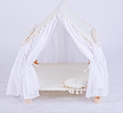Pet House Tent Dog Kennel cat Kennel Spring and Summer Seasons can be dismantled and Washed Cute Princess Room Small Dog Teddy Bed.(White)