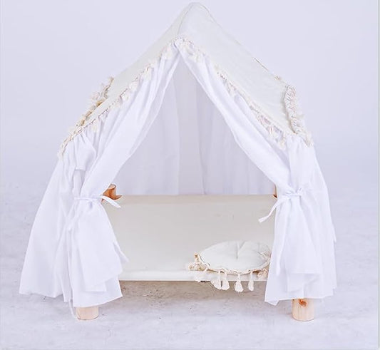 Pet House Tent Dog Kennel cat Kennel Spring and Summer Seasons can be dismantled and Washed Cute Princess Room Small Dog Teddy Bed.(White)