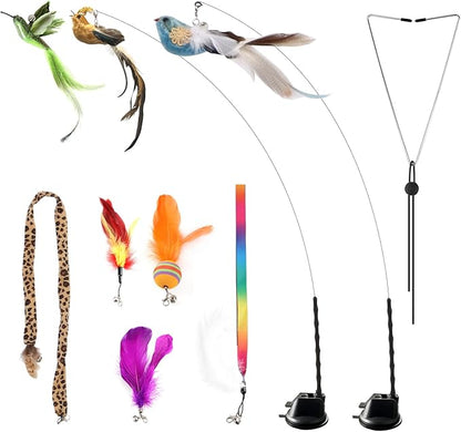Interactive Cat Toys for Bored Indoor Adult Cats Suction Cup Cat Toy Bird Simulation Feather Toys