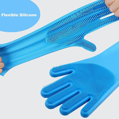 Dog Washing Gloves with Rubber Bristle Scrubber, Gentle Dog Bath Gloves Cat Shampoo Brush Supplies, Massaging, Bathing and Grooming Mitts for Pets - 1 Pair