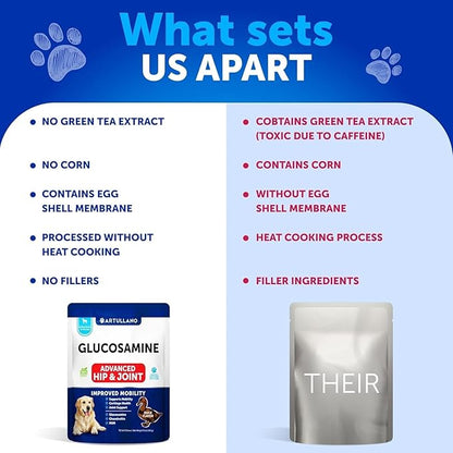 Glucosamine for Dogs Joint Pain Relief - Hemp Hip and Joint Supplement for Dogs - Chews with Chondroitin, MSM, Hemp Oil - Mobility Support - Canine Cartilage Health - 70 Soft Treats - Made in USA
