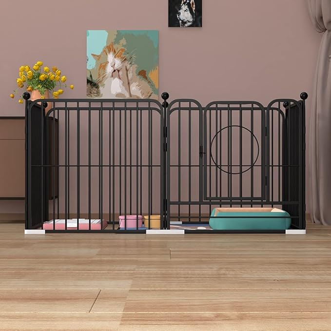 Dog Panel Pet Playpen Pen Bunny Fence Indoor Outdoor Fence Playpen Heavy Duty Exercise Pen Dog Crate Cage Kennel (55" L x 27.5" W x 31.5" H) (Black)